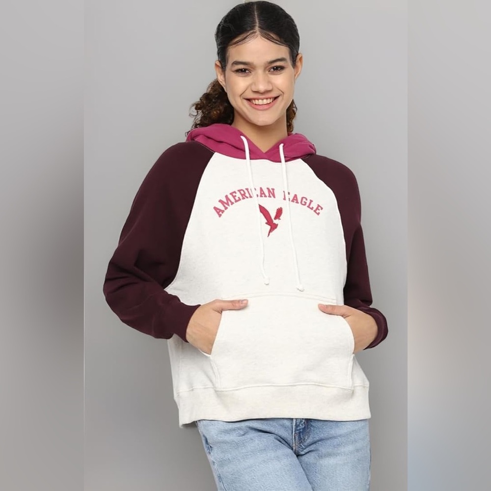 AMERICAN EAGLE OUTFITTERS‎ Women Printed Hooded Sweatshirt